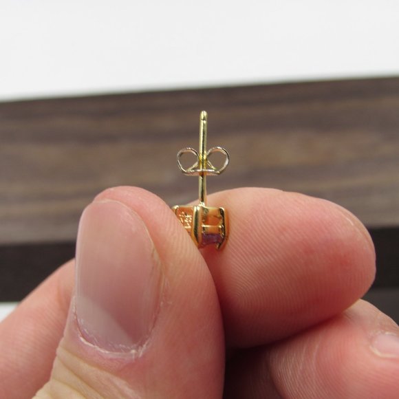 Sterling Silver Amethyst Stud Earrings Vintage - Picture 3 of 5